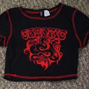 H&M Black and Red Short Sleeve Tee with Tribal Design